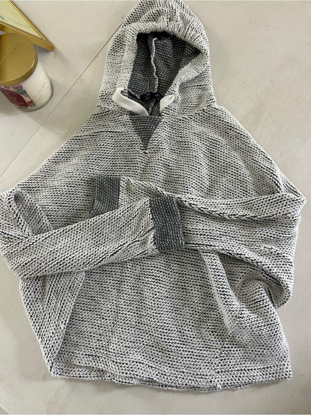 Ocean Drive Men's Hooded Crewneck Sweater in Light Gray with Dark Gray Accents
